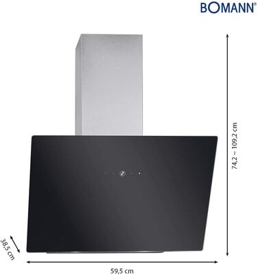 Витяжка кухонна Bomann DU 7604 60 см, безщітковий DC-мотор, режим рециркуляції та відведення повітря, 9 рівнів швидкості, тиха
