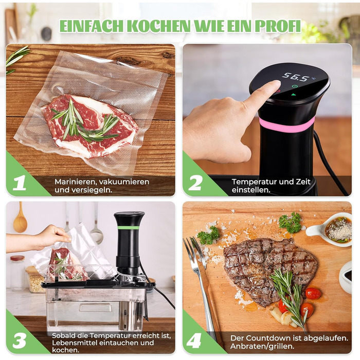 Sous Vide приготування: Циркуляційний термостат з LCD дисплеєм, таймером, 1000W, для посуду до 20L, 25-92,5°C, Slow Cooker, преміум-якість
