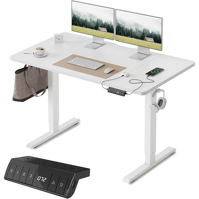 FEZIBO Регульований стіл з USB-портами, електричний, ергономічний, 120x60 см, білий