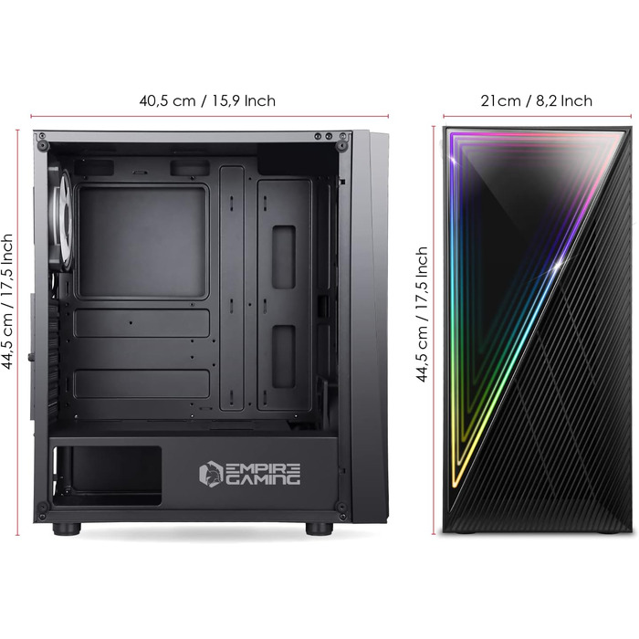 Ігровий корпус Empire Gaming Crystal ARGB, середній ATX/Micro ATX/ITX, 3D-дзеркальний ефект, 2 вентилятори (1x120мм ARGB, 1x120мм стандарт), чорний