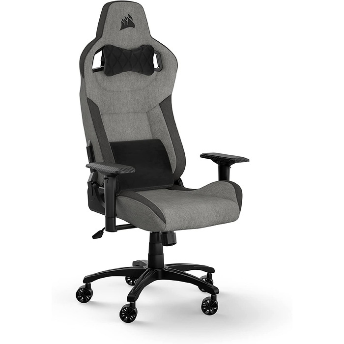 Ігрове крісло Corsair T3 RUSH Fabric (2023) – комфорт та стиль, натхненний автоспортом, тканинне покриття, підголовник та поперекова підтримка з пам'яті форми, антрацит