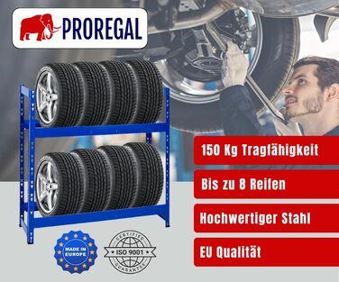 Стелаж для шин PROREGAL Tiger: 100x110x35 см, 150 кг навантаження, 8 шин, 2 рівні, блакитний