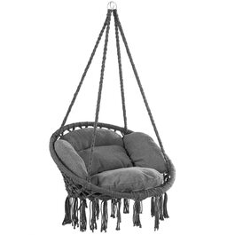 DETEX® Гамак-крісло підвісне до 150 кг, Boho стиль, стійке до погодних умов, сертифікат GS, для саду, 360° обертання, антрацит, для дому та вулиці, з зручною подушкою