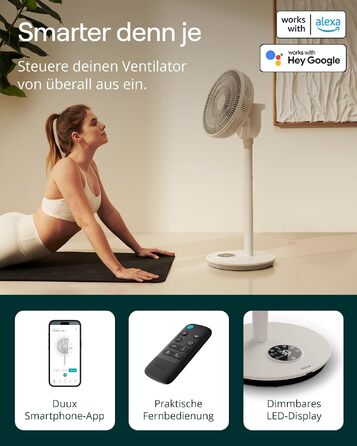 Duux Whisper Flex 2 Smart Вентилятор: тихий (13 дБ), нічний режим, таймер, регульована висота (54-92 см), енергоефективний, з Wi-Fi та пультом (Greige)
