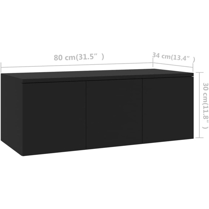 vidaXL ТВ тумба з 3 шухлядами, чорна, 80x34x30 см, ДСП