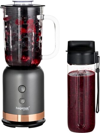 Блендер HAGENUK 2в1: скляний міксер 350 Вт, портативний стакан Tritan, BPA Free