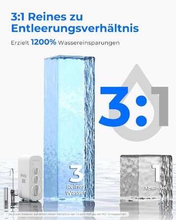 Waterdrop G2P600 Система фільтрації води зворотного осмосу, 8000 літрів, очищення 2:1, без бака, пом'якшувач води RO під мийку (G3-800G)