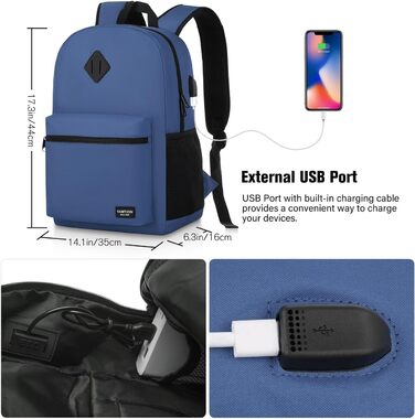 Рюкзак YAMTION для школи та коледжу з USB, для дівчат і хлопців, жіночий і чоловічий, для ноутбука