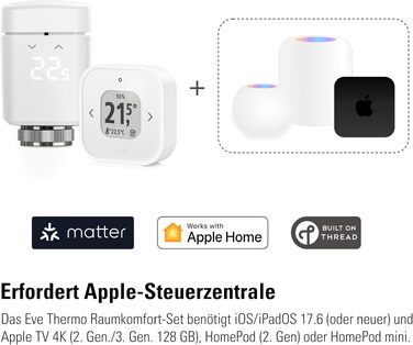 Розумний термостат для радіатора Eve Raumkomfort-Set (Matter), компактний комплект для керування температурою в приміщенні