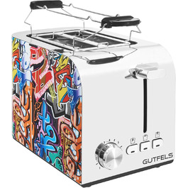 Тостер Gutfels TOAST 3010 G на 2 скибки з підставкою для булочок, 7 режимів, 850 Вт, функції розморожування, підігріву і зупинки, стильний дизайн Graffiti