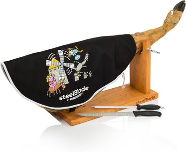 Набір для шинки Steelblade Kukuxumusu: кришка, ніж, мусат, підставка з дерева Banqueta Quijote