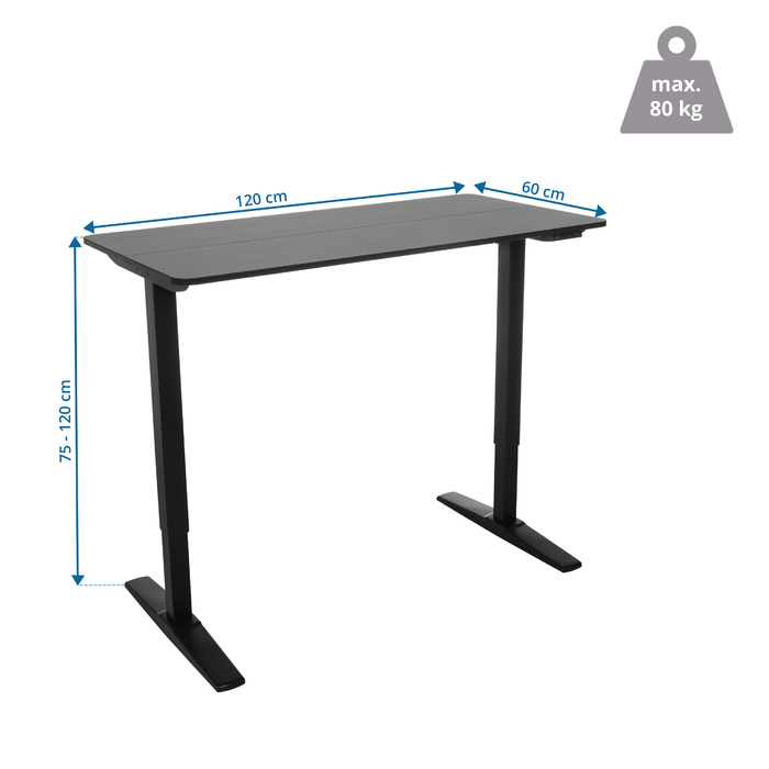 Письмовий стіл STAND CARBON 120 x 60 електричний регульований по висоті чорний hjh OFFICE
