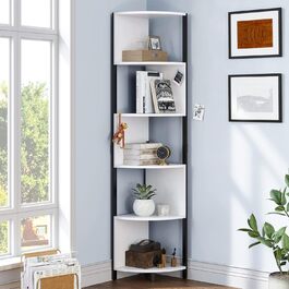 YITAHOME Книжкова полиця 6-рівнева, кутова, дерев'яна, біла, сучасний стелаж для вітальні, офісу, спальні, кабінету