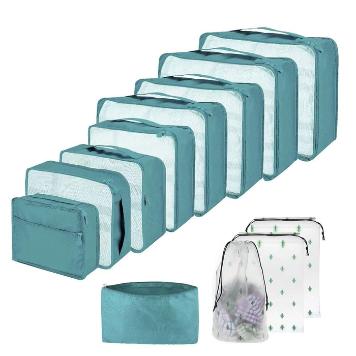 Набір органайзерів для подорожей та валізи Packing Cubes, 12 предметів, світло-блакитний — сумка-органайзер для одягу та речей у дорогу