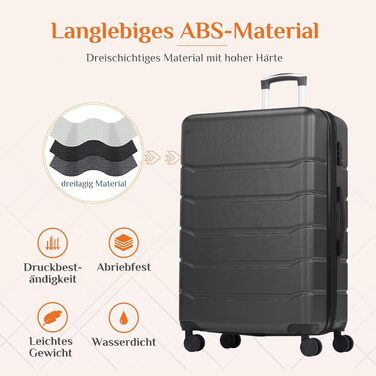 Набір валіз Sweetcrispy 3 шт. ABS+PC, розширювані, з TSA-замком, колеса 360°, чорний (M/L/XL) - ручна поклажа