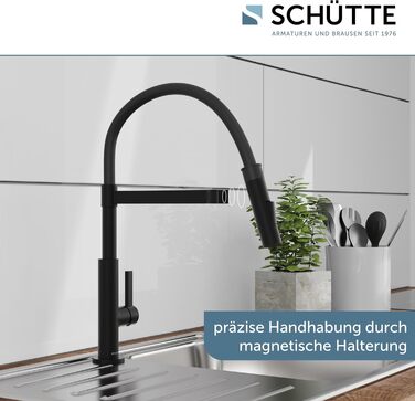 Змішувач кухонний SCHÜTTE Miami 79147 чорний матовий з висувним душем та гнучким шлангом
