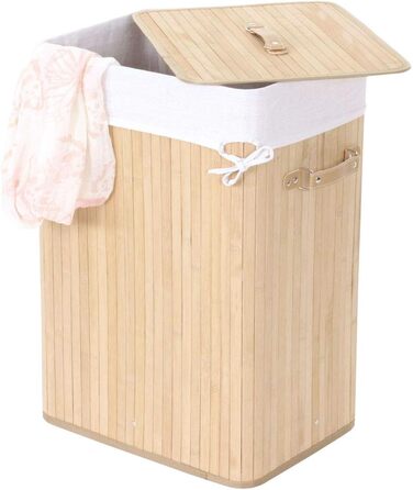 Кошик для білизни з бамбука HWC-C21, коричневий, 70 л, 61x43x32 см