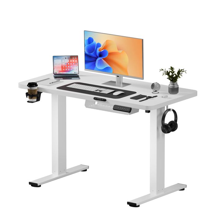 Регульований по висоті стіл SANODESK 180x80 см - великий стіл для роботи стоячи, вантажопідйомність 80 кг, тихий та швидкий, для дому та офісу (білий)