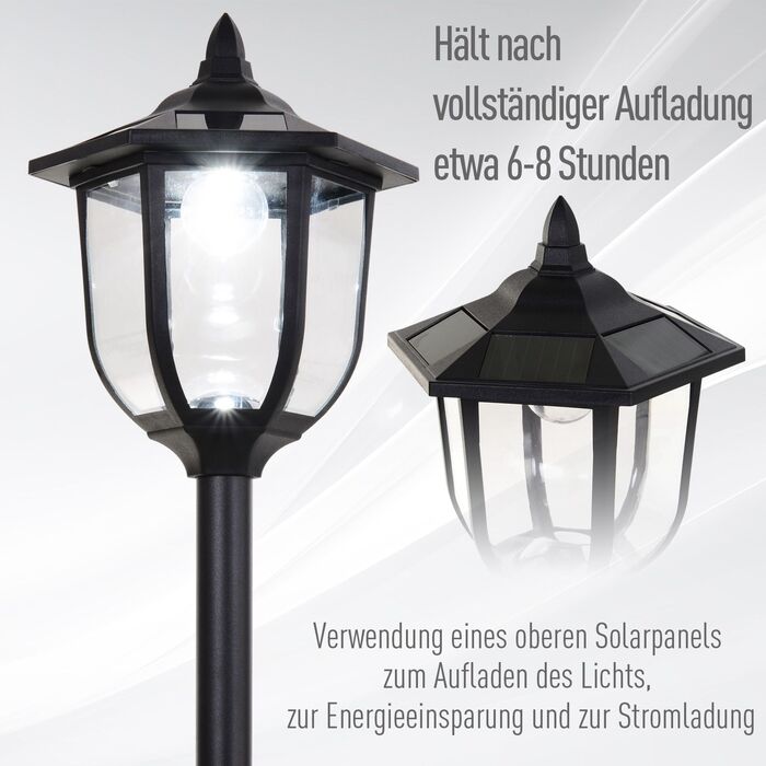 Сонячний LED ліхтар для саду, ліхтар з пластику, зовнішнє освітлення для внутрішнього та зовнішнього використання, висотою 177 см, садовий ліхтар, 30/60 люмен, для декору саду, балкону, чорного кольору.