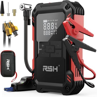 Пусковий пристрій RSH 4000A Jump Starter з компресором 150 PSI, бустер для авто 12V (бензин до 9.0L, дизель до 6.5L), Powerbank 10000 mAh та LED-ліхтарем, 4-в-1