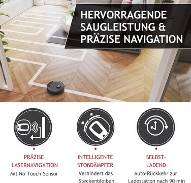 Робот-пилосос Hoover HG5 з функцією вологого прибирання, керуванням через додаток, лазерною навігацією, сенсорами перешкод і автоматичним поверненням на базу – для всіх типів підлог, модель HG530H