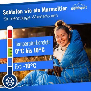 Легкий зимовий спальний мішок Gipfelsport для всіх сезонів (від -20°C до 15°C), кокон для трекінгу, кемпінгу та outdoor, синій
