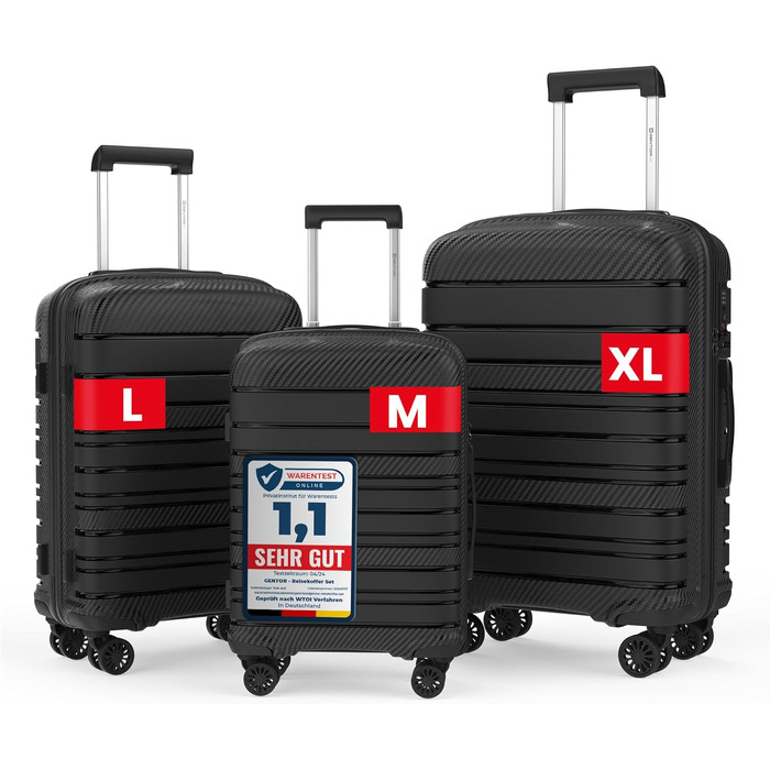 Валіза для подорожей велика XL, чорна, жорсткий корпус, 74x49x29 см, з TSA-замком та 4 колесами, легка