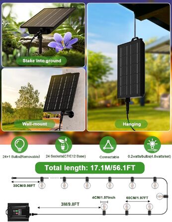 Сонячна гірлянда LED для вулиці 17.1м, 8 режимів, акумулятор 3600mAh, IP44, для саду, балкону, вечірок