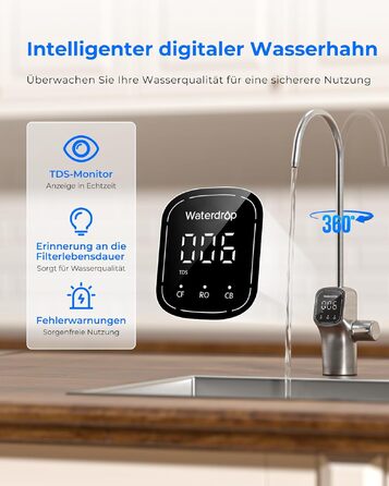 Waterdrop G2P600 Система фільтрації води зворотного осмосу, 8000 літрів, очищення 2:1, без бака, пом'якшувач води RO під мийку (G3-800G)