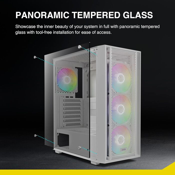 Ігровий корпус GAMDIAS Aura GC2 Elite ARGB ATX, білий, 4x120мм ARGB вентилятори, скляна бічна панель, Mesh-панель, синхронізація з материнською платою