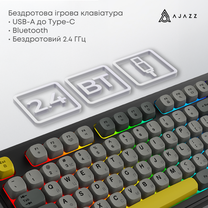 Бездротова клавіатура Ajazz AF98 PLUS Black Gray Yellow (AF98-PLUS-BGY)
