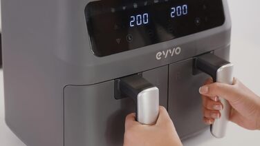 Аерофритюрниця EVVO з подвійним кошиком 8 л, 2800 Вт, безмасляне приготування, антипригарне покриття, 10 програм, Dual-Cyclone технологія, чорна