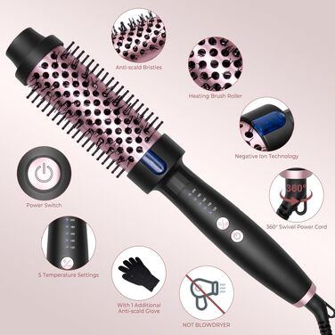 UKLISS Hairstyler 5 в 1: Фен-щітка, плойка, випрямляч для волосся (Чорно-рожевий)