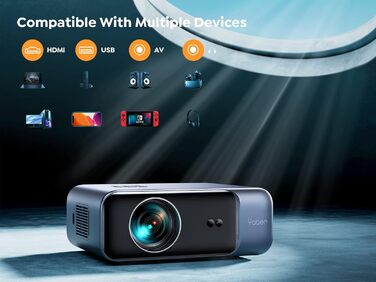Проєктор для домашнього кінотеатру YABER Full HD 1080p (підтримка 4K), автофокус, автоматична корекція трапеції, WiFi 6, Bluetooth, портативний outdoor-проектор з екраном до 300