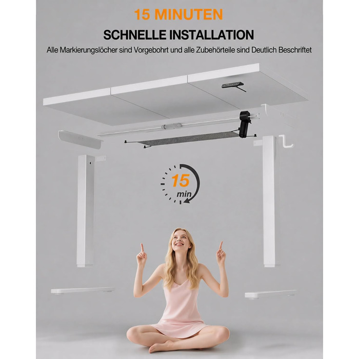 Електричний підйомний стіл Acrolix 120x60 см, білий — Регульований комп'ютерний стіл для офісу та дому з функцією пам'яті та кабелеменеджментом, витримує до 80 кг