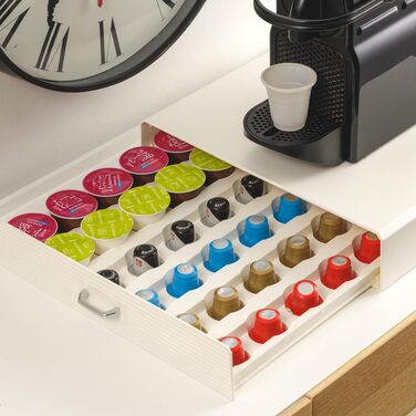 Органайзер для кавових капсул Baroni Home, універсальний підставок для Nespresso та Dolce Gusto, відсіки для чаю та аксесуарів, 2 шухляди, пластиковий, 34x13x34 см, чорний
