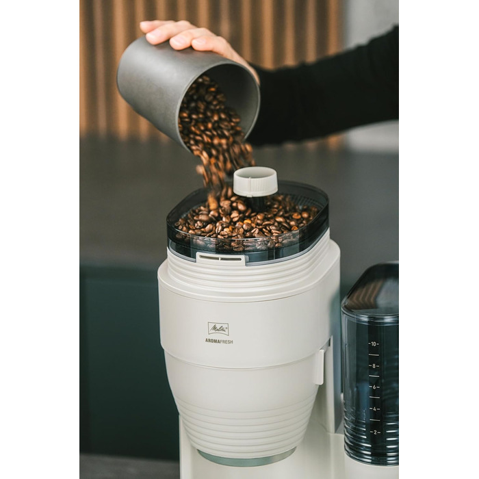 Кавоварка з млинком Melitta AromaFresh Pro X, фільтраційна, скляний глечик, знімний резервуар, на 10 чашок, сіра