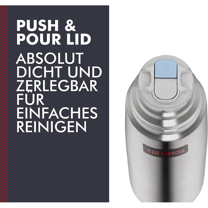 Термос для напоїв THERMOS Light & Compact 1 л, нержавіюча сталь, червоний, ізольована пляшка з чашкою, зберігає тепло до 12 годин, холод до 24 годин, герметичний, BPA-free, можна мити в посудомийці