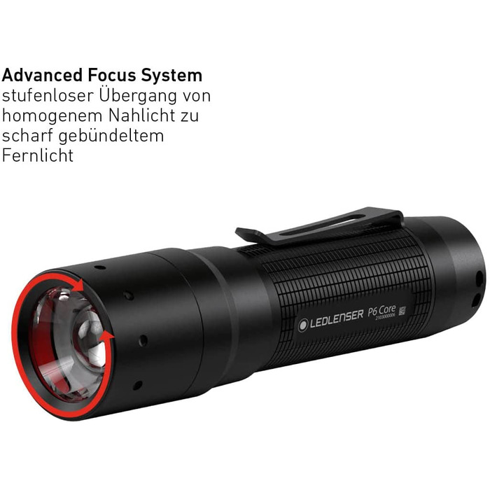 Ліхтарик Ledlenser P6 Core з Advanced Focus System, 90 люменів, 6 годин роботи, ультракомпактний і легкий, для туризму та кемпінгу