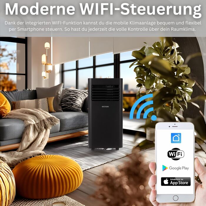 Мобільний кондиціонер Echos 9000 BTU з Wi-Fi, пультом та таймером 24 год – охолодження, осушення, вентиляція