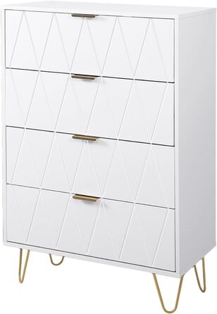 Комод UEV з 4 шухлядами, білий, 60x34x91 см, для вітальні, спальні, передпокою
