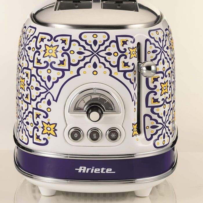 Тостер Ariete 155 Mediterranes Design Capri: 2 слоти, 6 рівнів підсмажування, розморожування, підігрів, автоматичний викид, 810 Вт