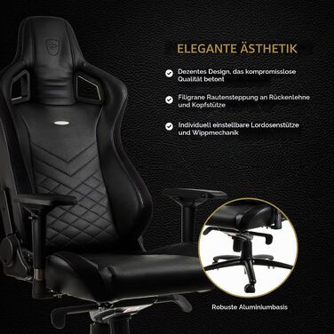 Ігрове крісло noblechairs EPIC для геймерів та офісу, екошкіра PU, чорний/синій
