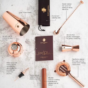 Коктейльний шейкер Rusty Barrel Mayfair з нержавіючої сталі, 680 мл, у подарунковій коробці, стиль Manhattan
