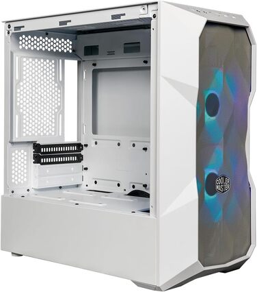 Корпус Cooler Master TD300 Mesh White Mini-Tower для Micro-ATX/Mini-ITX, білий, із сітчастою передньою панеллю для покращеного повітряного потоку, 2 ARGB-вентилятори 120 мм, бічна панель із загартованого скла, знімна верхня кришка, ARGB/PWM-хаб