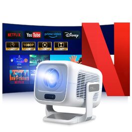 Smart-проектор Beamer 4K Full HD 1080P для домашнього кінотеатру, 700 ANSI люмен, Netflix, Dolby Audio, автофокус та автоматична корекція трапеції, короткофокусний, білий