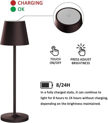 LED настільна лампа K-Bright з димуванням, акумуляторна | Внутрішнє та зовнішнє використання | Тепле світло | USB зарядка | 1 шт. (Бронза)