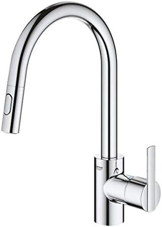 Змішувач кухонний GROHE Feel з висувним душем, 360° поворотний, економія води, хром (31486001)