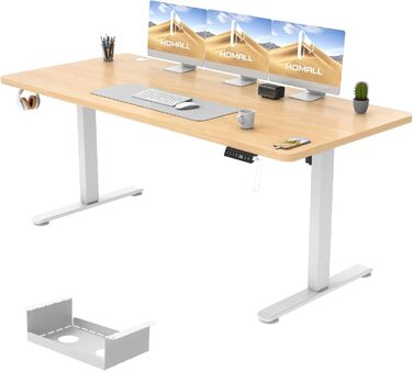 Електричний стіл Homall 180x80 см, регульований по висоті, з чотирисекційною стільницею, пам'яттю положень, для комп'ютера, білий + бежевий