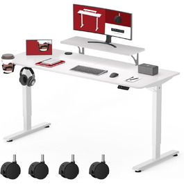 Електричний регульований стіл SANODESK 120x60 см з підставкою для монітора, гачком і колесами, ергономічний комп'ютерний стіл з 2-секційним телескопічним механізмом